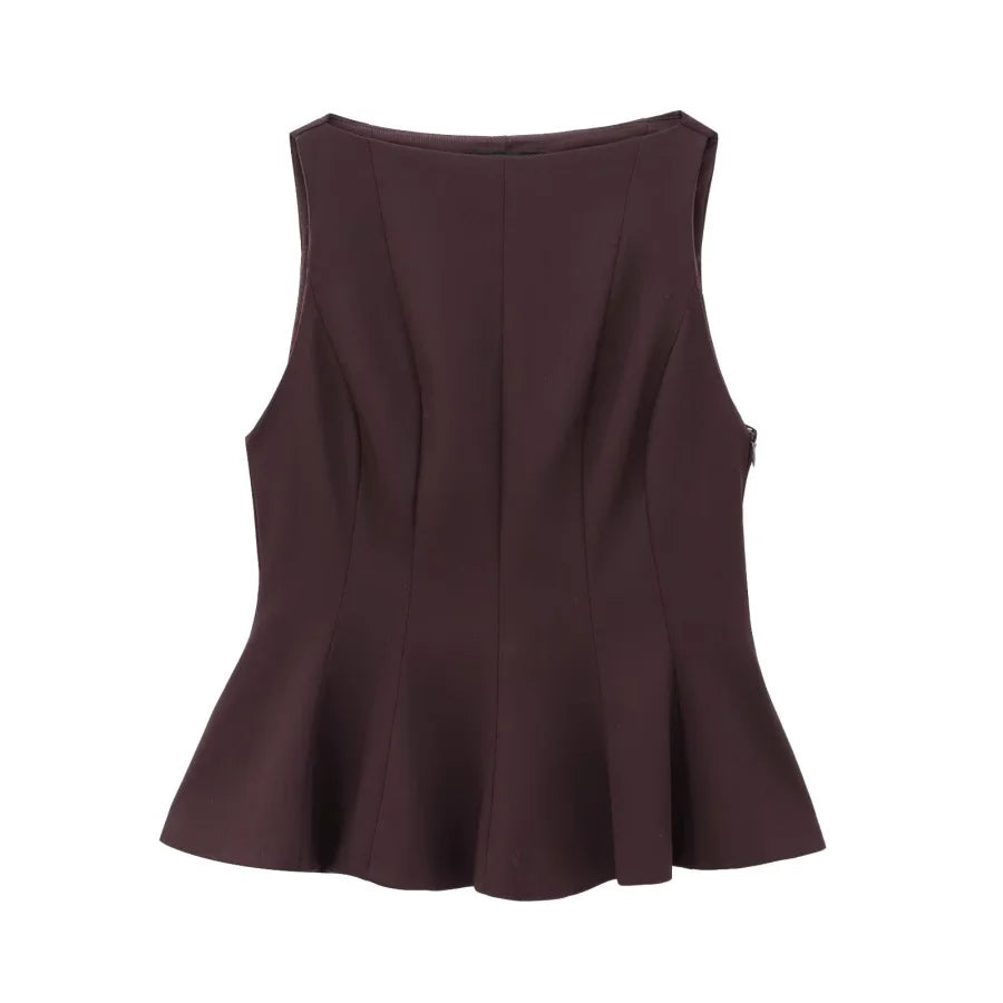 Fall/Winter 2025 New Women's Fashion Elegant ruffled hem round neck sleeveless waist slim-fit top 4661124