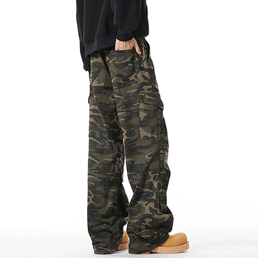 Men Baggy Camouflage Ripstop Cargo Jeans Male Classic Straight Casual Denim Pants American Style Street Hip Pop Denim Trousers