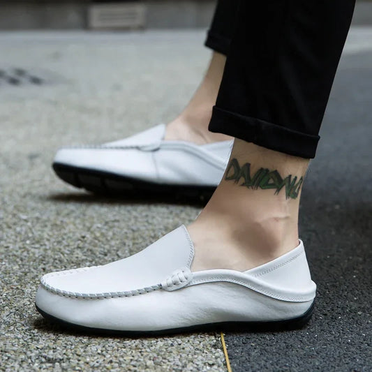 Genuine Leather Men Casual Shoes Luxury Brand Designer Men Loafers Moccasins Breathable Slip on Male Boat Shoes Plus Size 37-47