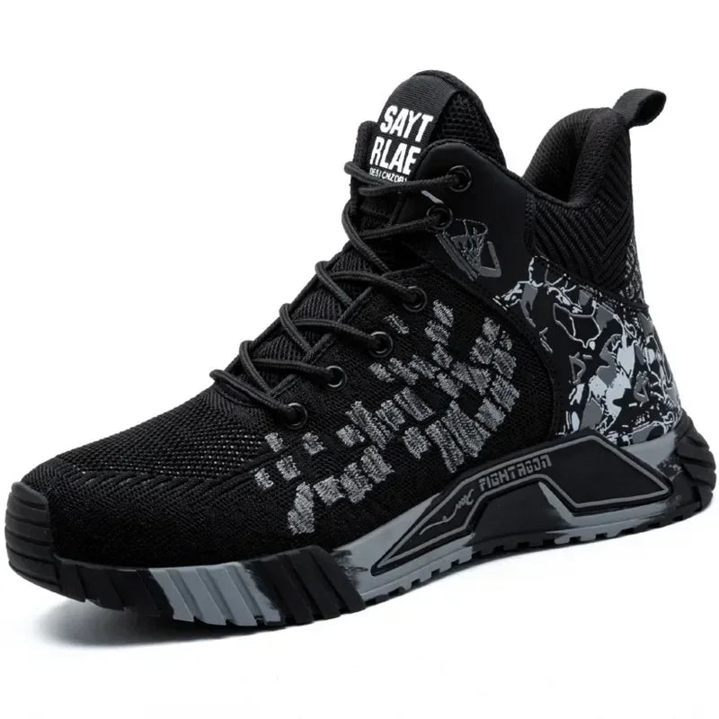 Men's All Seasons Safety Shoes Breathable Flying Woven Steel Toe Cap Impact Resistant Puncture Proof mid Cut Sneakers