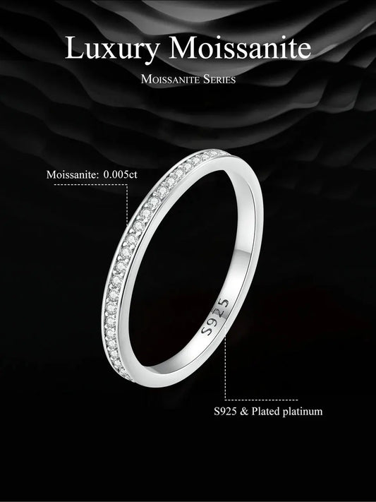 Moissanite Wedding Band 925 Sterling Silver Eternity Rings Platinum Plated Lab Created Diamond Stackable Ring for Women