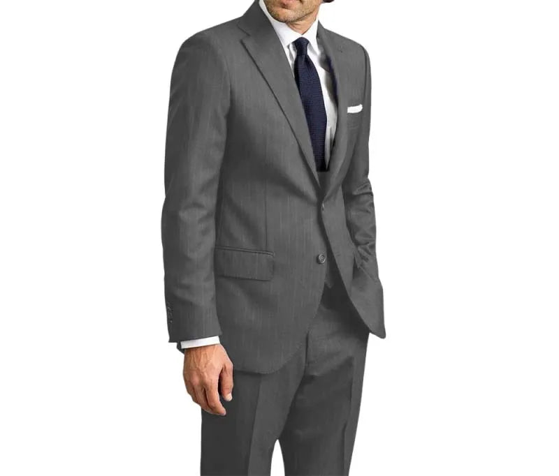 Cotton Blue Striped Classic Men's Business suit 2pc Set Suit Jacket Suit Pants Groom's Wedding Suit Gentleman's Banquet Suit