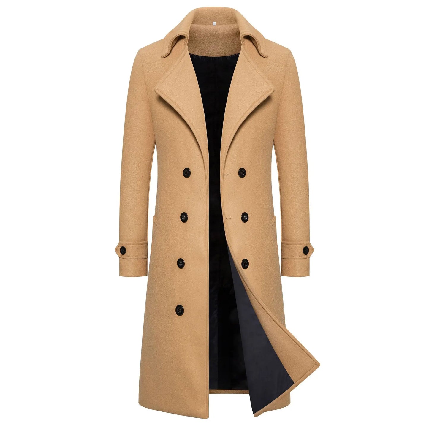 Spring Long Woolen Coats Men Fashion Double Breasted Trench Coats Autumn Turn Down Collar Slim Fit Windbreaker Male Outwear