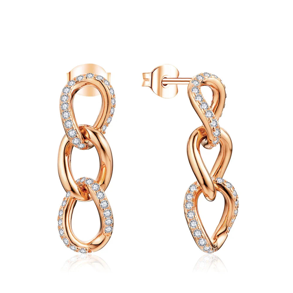 D VVS1 Moissanite Earrings for Women s925 Sterling Silver Chain Link Drop Earring Modern Trendy Statement Party Jewelry
