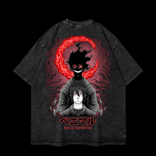 Anime Fire Force Benimaru T-shirt Women's and Men's Vintage Washed Cotton T Shirt Summer Harajuku Streetwear Men Tops Clothing