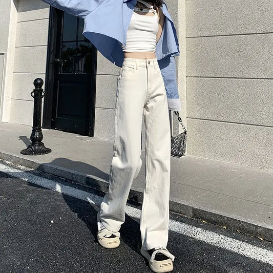 White High Waisted Jeans for Women White Y2k Wide-leg Baggy Jeans