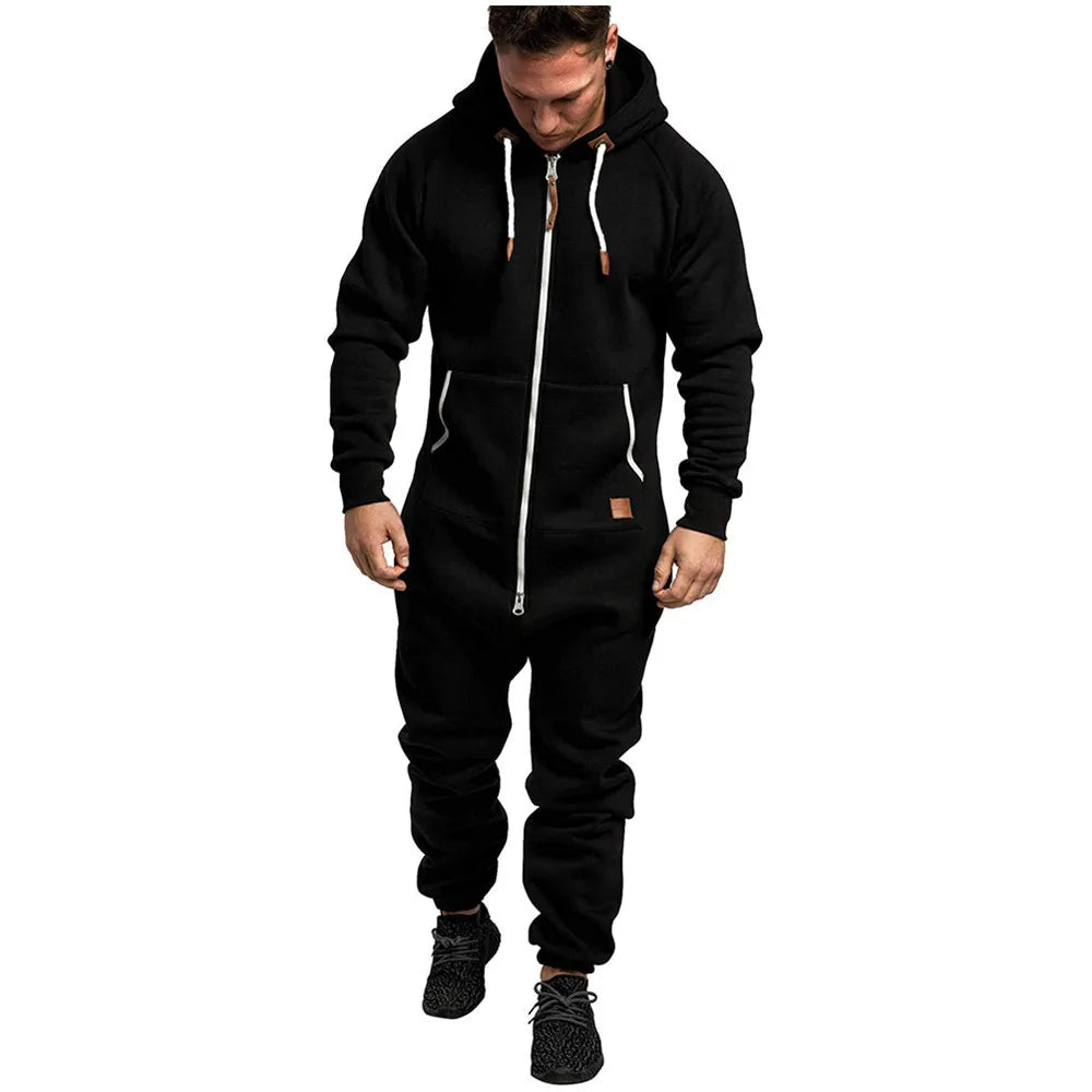 2024 new Sports Men Warm Fleece Onesie Fluffy Lounge Adult One Piece Male Jumpsuits Hooded Onesies For Adult Running zip suit