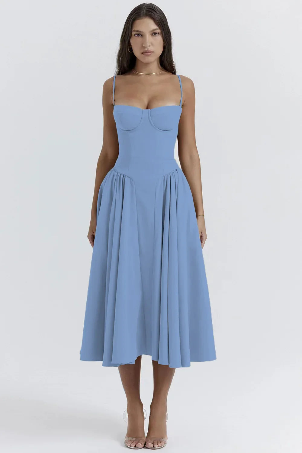 Women Elegant Sleeveless Backless Pleated Dresses Lady Sexy Solid Sling Midi Dress 2024 Female Party Evening A-line Robes