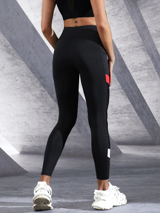 Mesh High Waist Yoga Pants with Side Pockets Leggings for Women Tummy Control Workout Shaping Leggings
