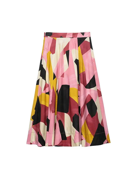 2025 Women Summer MIDI Skirts Fashion Print Side Zipper Female ELegant Street Skirt Clothing
