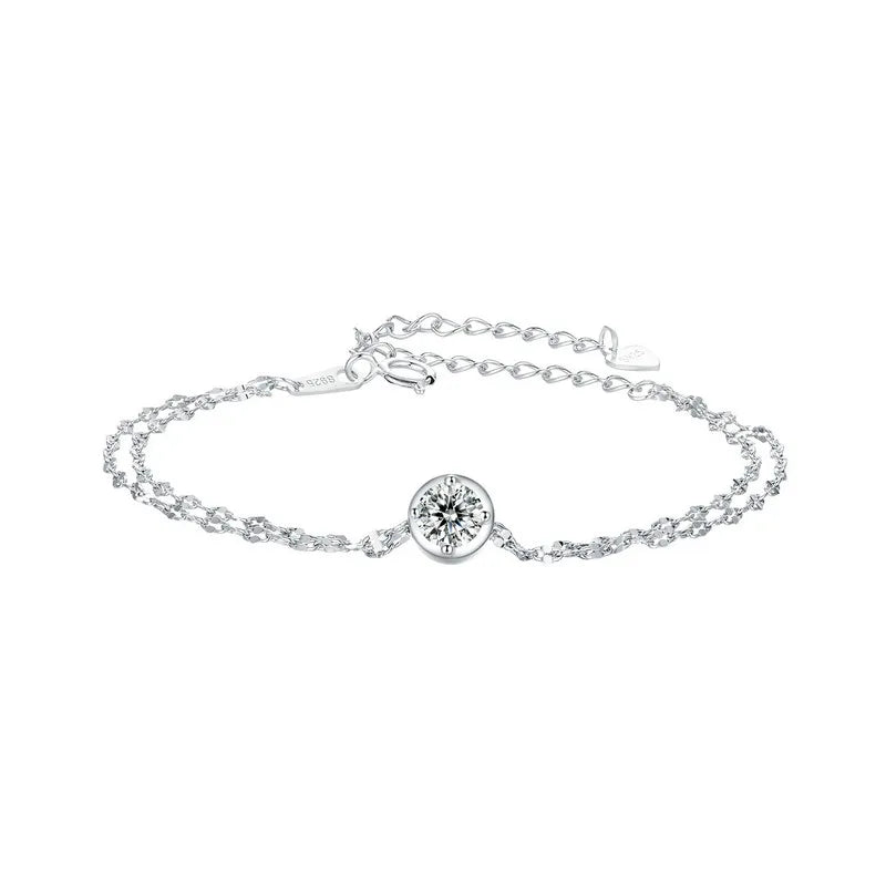 925 Sterling Silver Double-layer Moissanite Bracelet Round Shape Lab Grown Diamond Chain Link Women Luxury Wedding Gift