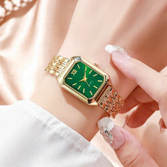 6pcs Elegant Rectangle Women Watches Heart Pendant Jewelry Set Ladies Quartz Wristwatch Reloj Mujer(Without Box)