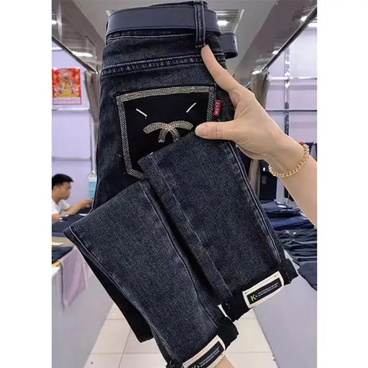 Spring Autumn Vintage Women Jeans New Pencil Denim Pants High Waist Slimming Design Sense With Elastic Small Feet Pants Women's