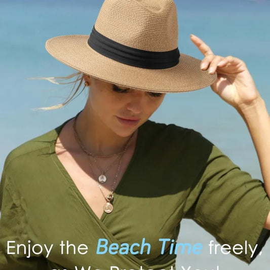 Big Size XL 63cm Travel Panama Jazz Straw Hat Summer Sun Hats for Women Men Wedding Wide Brim Fedora Straw Beach Hat UV UPF 50+