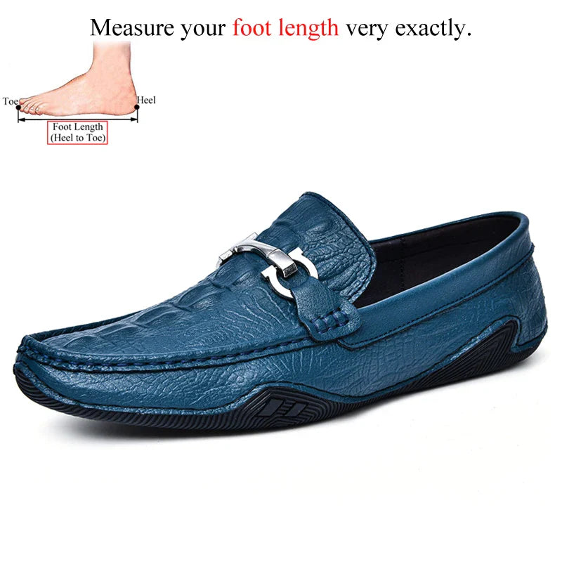 Blue Slip On Loafers Genuine Leather Casual Shoes Men Luxury Brand Designer Men's Moccasins Mocassin Homme Sales Discount
