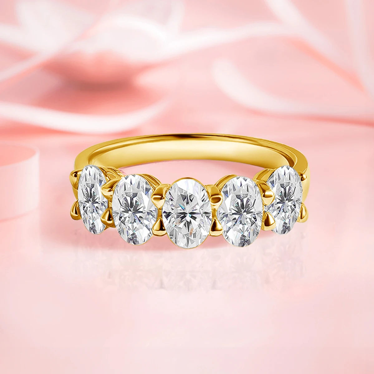 3*5mm D Color 5 Stone Oval Moissanite Wedding Band Sterling Silver 925 Certified Engagament Eternity Jewelry Wholesale