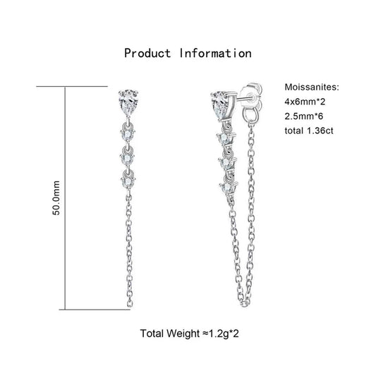 Pear Cut Moissanite Earrings for Women GRA Certified Diamond Pendant Tassel Earring Solid s925 Silver Dainty Ear Ring