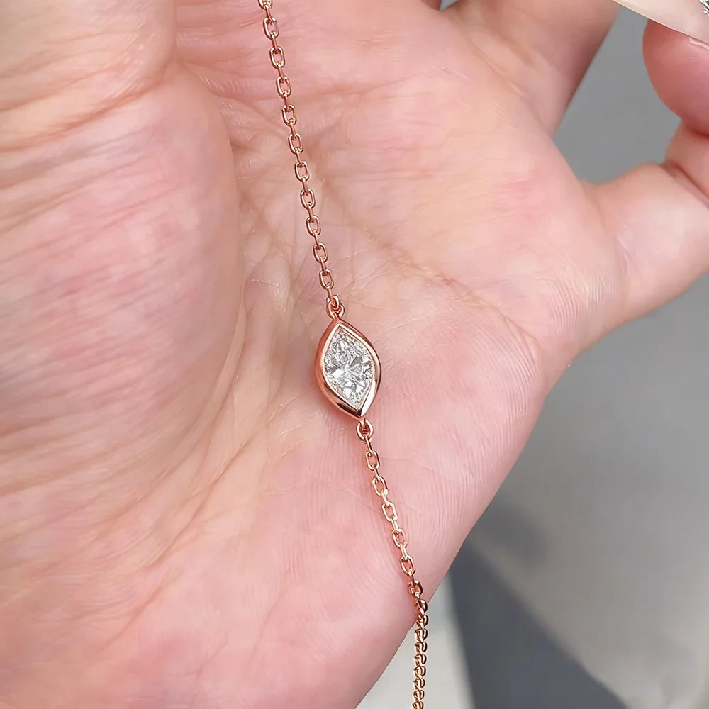 Marquise Cut 1CT Solitaire Diamond Bubble Moissanite Bracelets For Women 925 Silver Plated 18k Chain Dainty Shining Gift