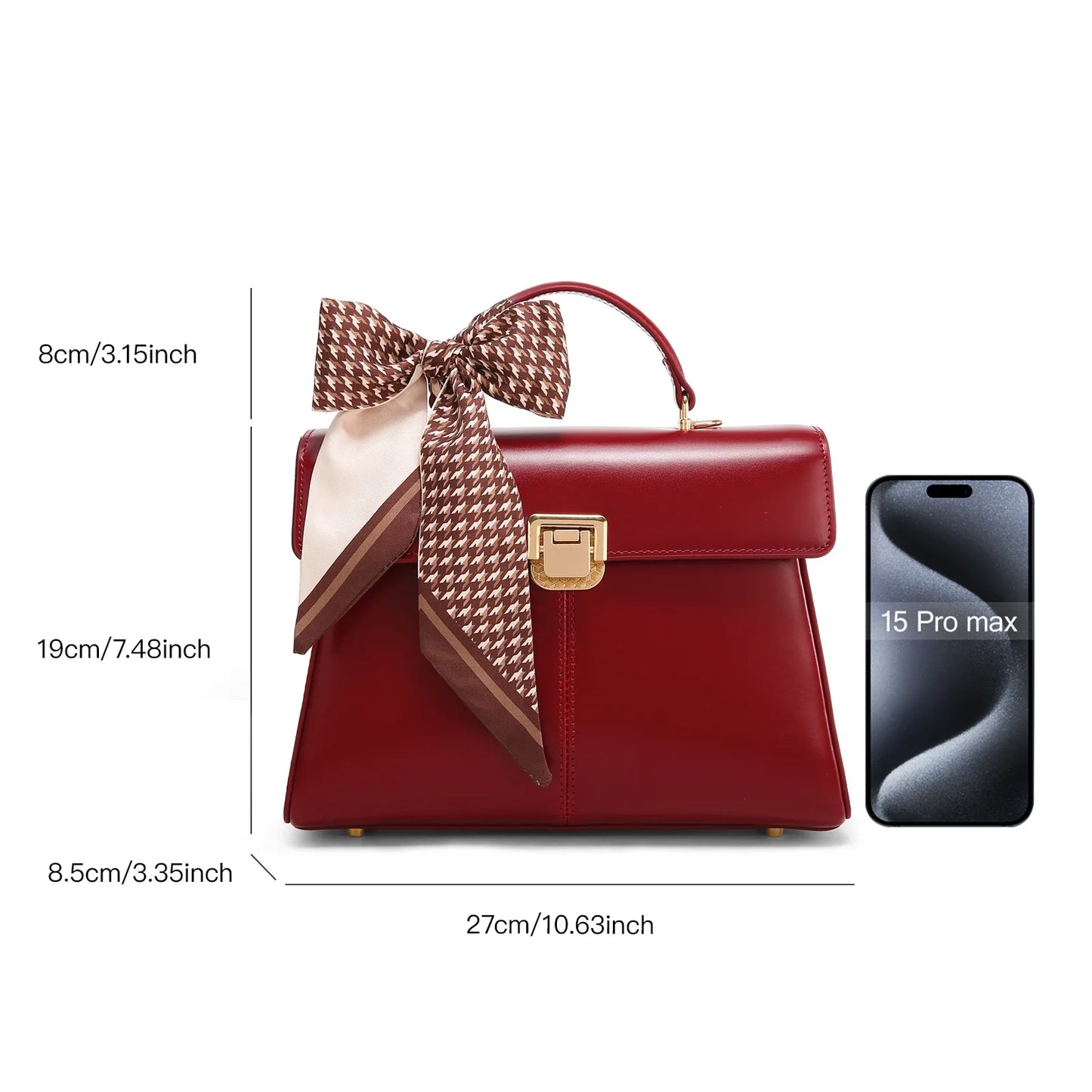 Genuine Leather Handbag with Scarf | Luxury Designer Trendy Shoulder Bag Solid Color Commuting Bag | bags for women gift