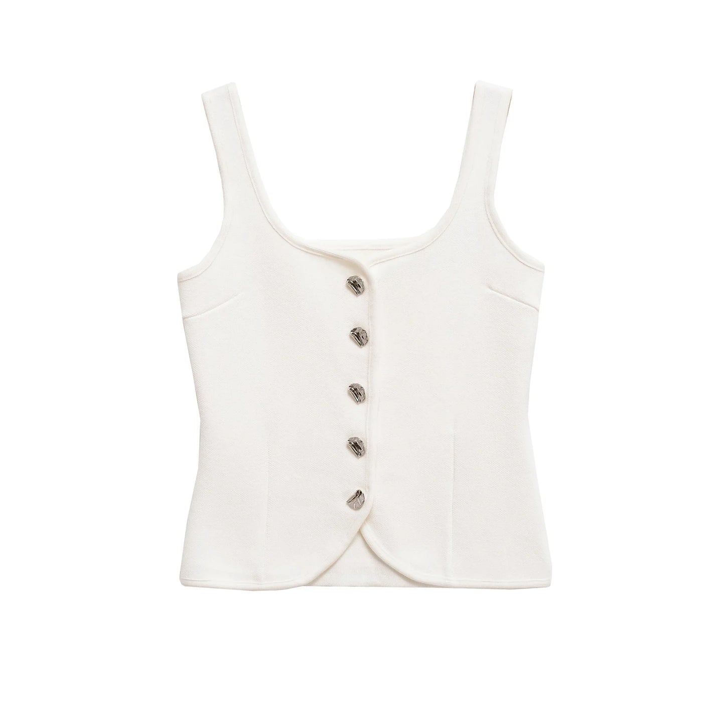Vintage Casual Chic Yellow Women Cami Tops Solid Single Breasted Sleeveless Vest Fashion 2025 Spring Summer Holiday Tops