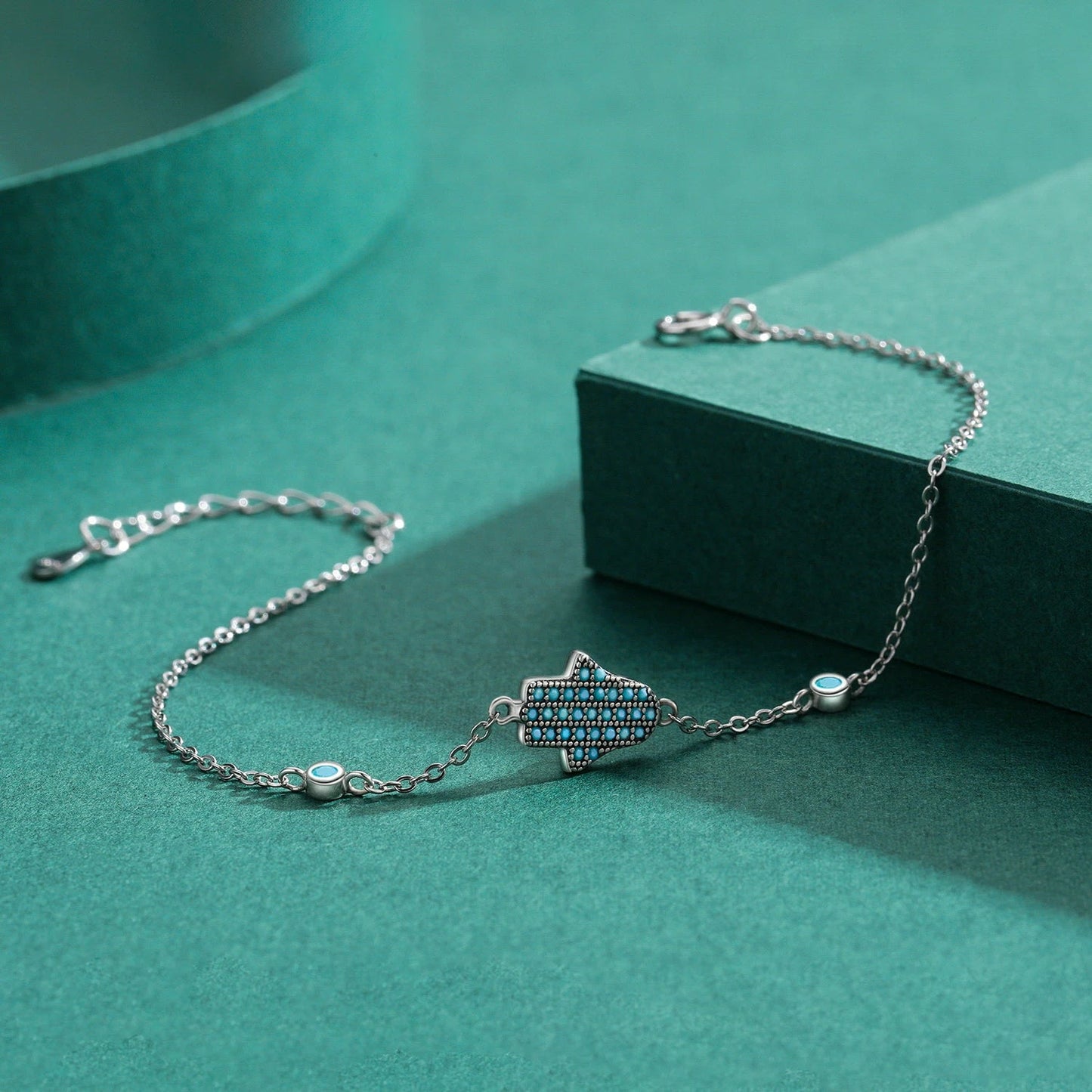 Cute Hands Ghost Natural Turquoise Bracelet For Women 925 Sterling Silver Link Chain Bracelet Anti-allergy Jewelry