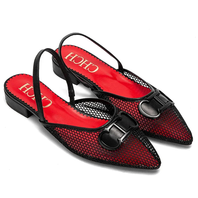 2025Women's Shoes Fashion Classic Pointed Design Female Commuting Flat Shoes Summer Popular Hollow Design Ladies Low Heel Shoes