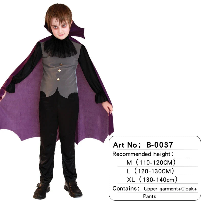 Halloween Vampire Cosplay Costume for Kids Carnival Party Dress Up Outfit Children Role Play Vampiran