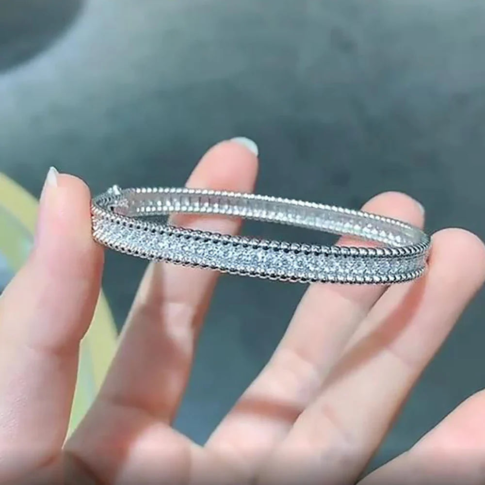 2mm D Moissanite Bangle Women Gift Solid 925 Silver Bracelet Sparkling Lab Diamond Hand Circles Joker Fold Wear Jewelry