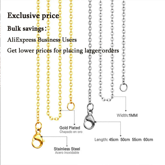 10Pcs/Lot Stainless Steel Chains 2mm/1mm O Shape Rolo Link Cuban Long Necklace For Women Pendant DIY Jewelry Wholesale