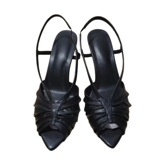Metal Leather Peep Toe Banquet Shoes Pointed Toe Back Strap Sexy Super High Heel Sandals Modern Sandals