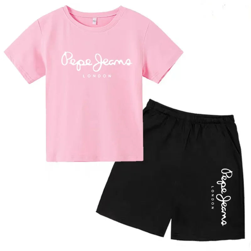 Kids Summer T-shirt Boys Girls Toddler Clothes Charming Letter Print 3-12Y Short Sleevd + Shorts Sports Brand Fashion Casual Set