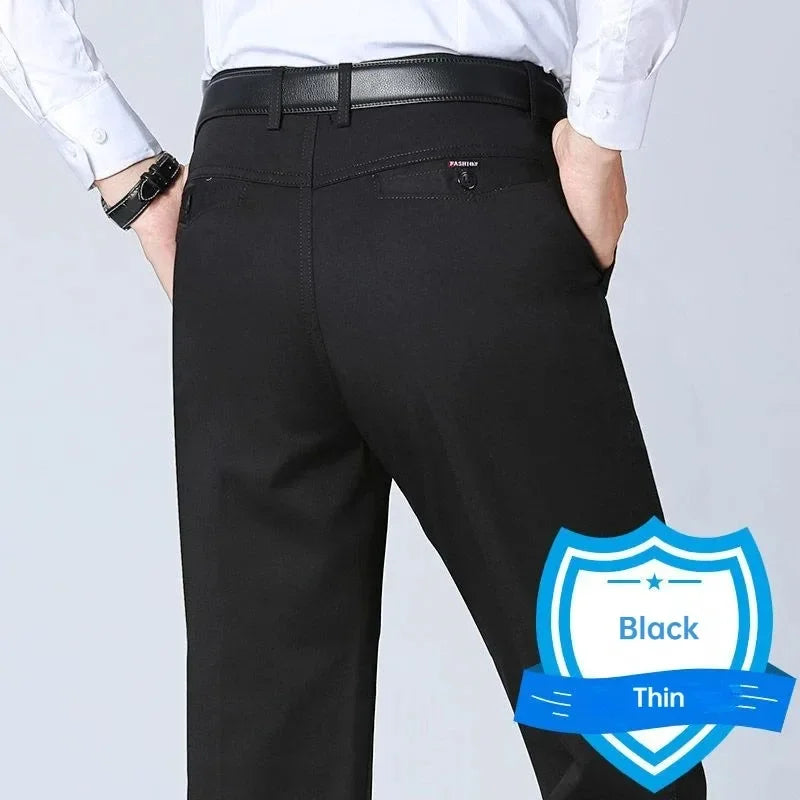 New Arrival 100% Cotton Summer Spring Men's Casual Pants Fashion Solid Black Beige Gentle Thicken Trousers Brand Smart Suit Pant