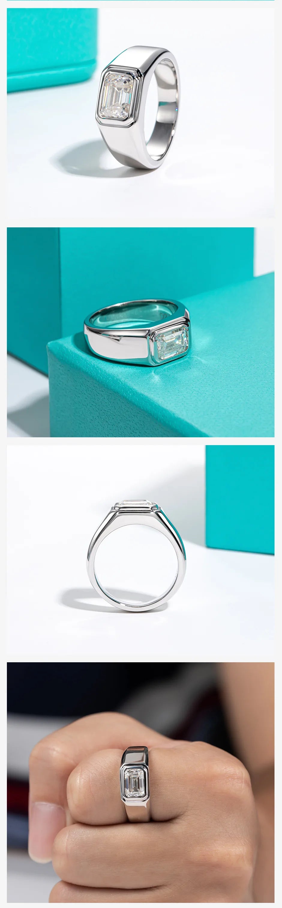 2ct D Color Emerald Moissanite Men Ring 925 Sterling Silver 18K Gold Plated Engagement Rings For Man Jewelry Wholesale