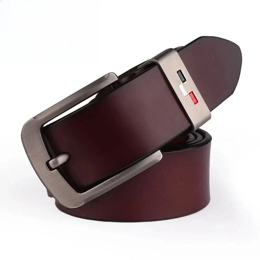 Men's Genuine Leather Alloy Pin Square Buckle Belts High Quality Vintage Style Male Waist Straps Classic Men Jeans Waistband