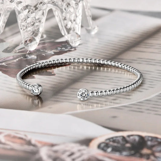 1CTTW 18k Plated Moissanite Bangles for Women 100% Solid S925 Silver Stackable Jewelry Adjustable Lab Diamond Bracelets