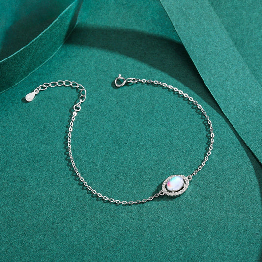 Genuine 925 Sterling Silver Luxury Elegant Oval Natural Moonstone Chain Bracelet For Women Romantic Simple Fine Jewelry