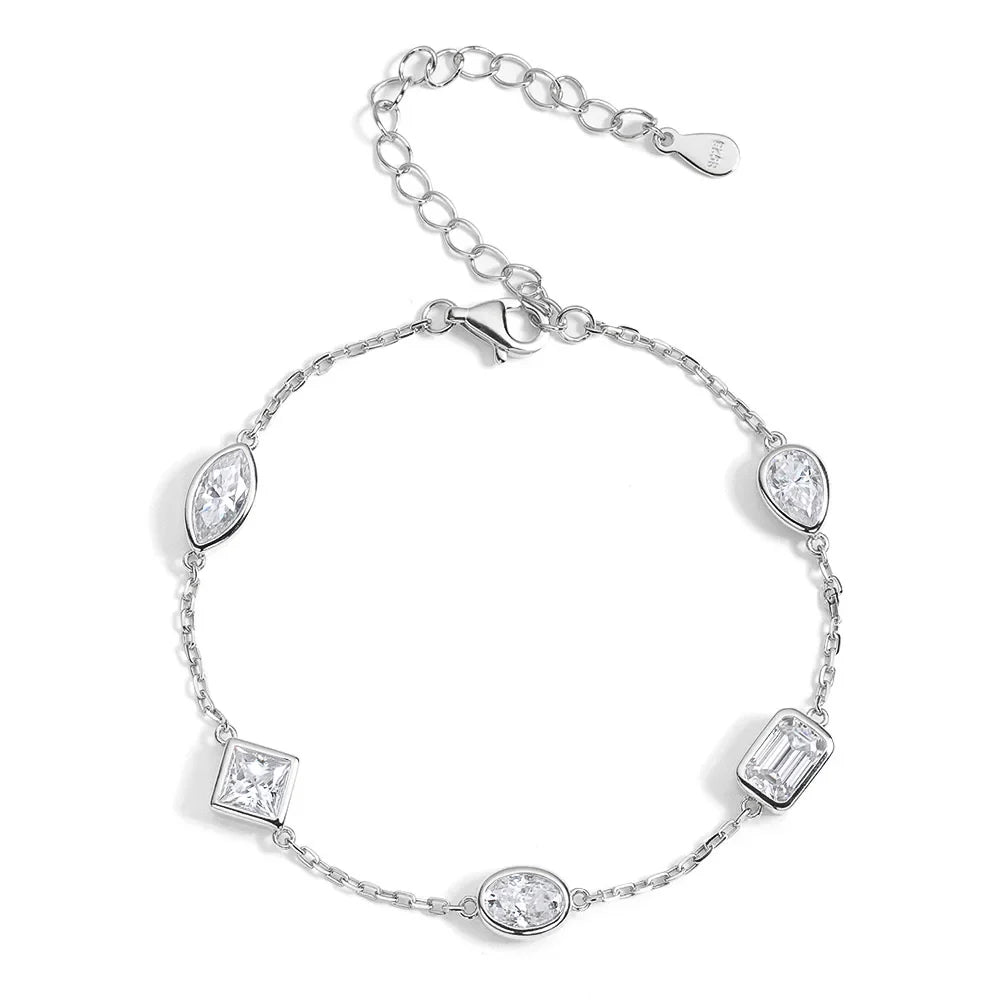 0.5CT Oval/Pear/Marquise Moissanite Bracelets S925 Silver Plated 18K Gold Wedding Wrist Chain for Women with certificate