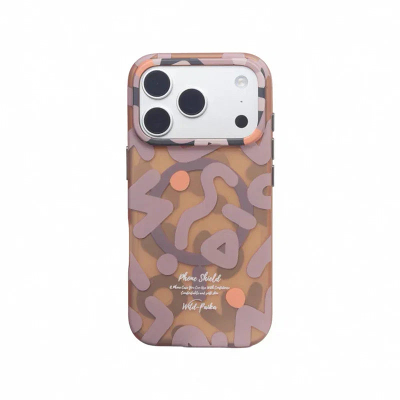For MagSafe Geometric Graffiti Phone Case for iPhone 17 16 15 14 13 Pro Max Air Magnetic Wireless Charging Hard Shockproof Cover