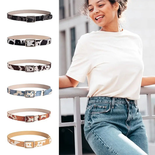 Japanese Style Square Buckle Women Belt with Shine Rhinestone PU Leather Gothic Waist Belts Leopard Punk Waistband