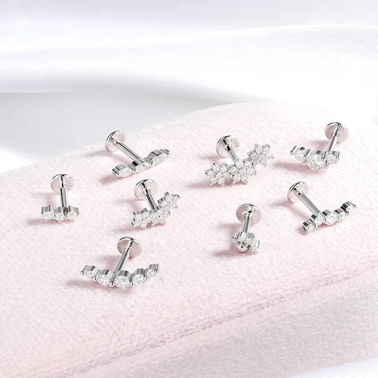 Screw Gradient Moissanite Stud Earrings for Women Men Hip Hop Ear Cartilage Piercing S925 Sterling Silver Fine Jewelry