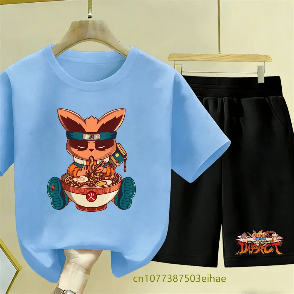 Naruto Children's 2-Piece Set Classic Anime Style Short Sleeve Top Casual Shorts Summer Outfit Specially Designed For Boys Girls