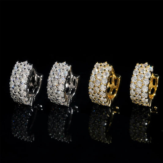 3 Rows All Moissanite Hoop Earrings S925 Silver & Diamond for Women Stud Earrings Wedding Gift Fine Jewelry GRA Certified