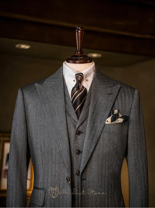 New Men's 3piece Suit Single Breasted Herringbone Pattern Men's Business Formal Attire Wedding Suit Groom's Jacket Men's Fashion