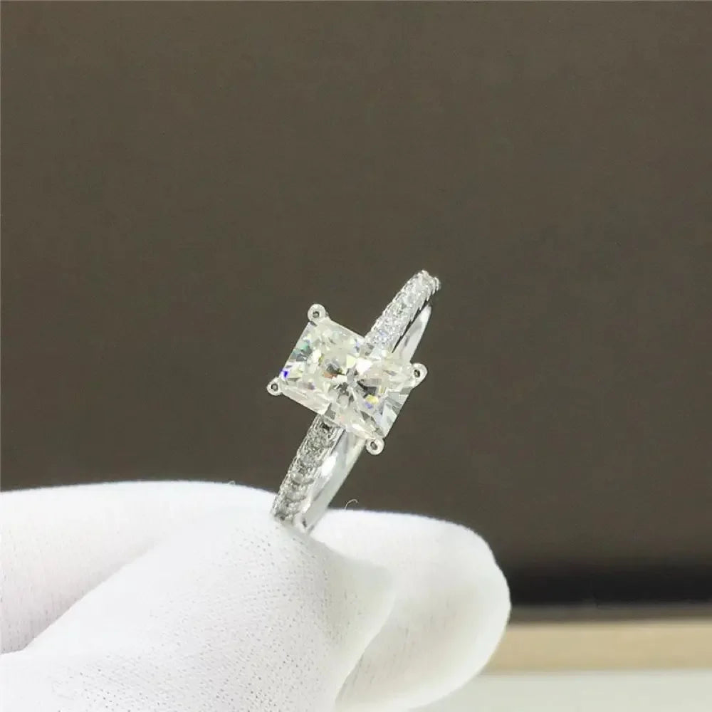 1ct-4ct Radiant Cut Full Moissanite Diamond Rings For Women Original 925 Silver Luxury Oval Cut Lady's Diamond Ring