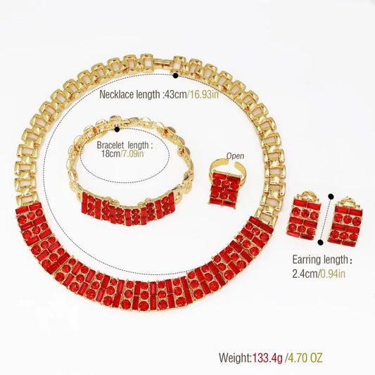 Red Zircon Wedding Jewelry Set Tennis Necklace Bracelets Square Earring Ring Italian Nigeria Women Jewellery 2025 New