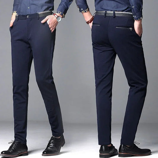 Spring and Autumn Men's Suit Pants Elastic Stretch Dress Pants Slim Male Casual Trousers Straight Leg Formal Black Blue