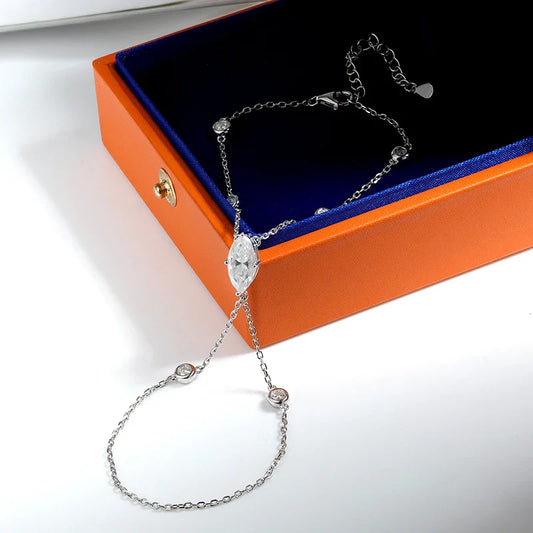 3EX Marquise Cut Moissanite Finger Chain Bracelets for Women 14-20cm Wrist Size Adjustable s925 Silver Hand Jewelry Gift