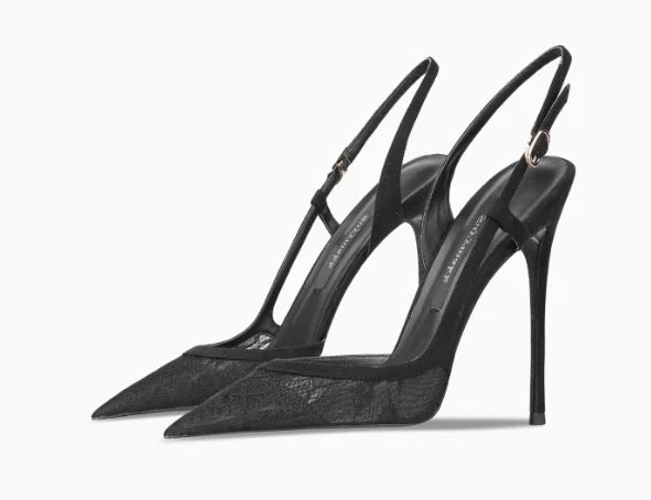 Rose red satin back tripe buckle sandals for women's new style slim heel and sexy European and American style single shoes