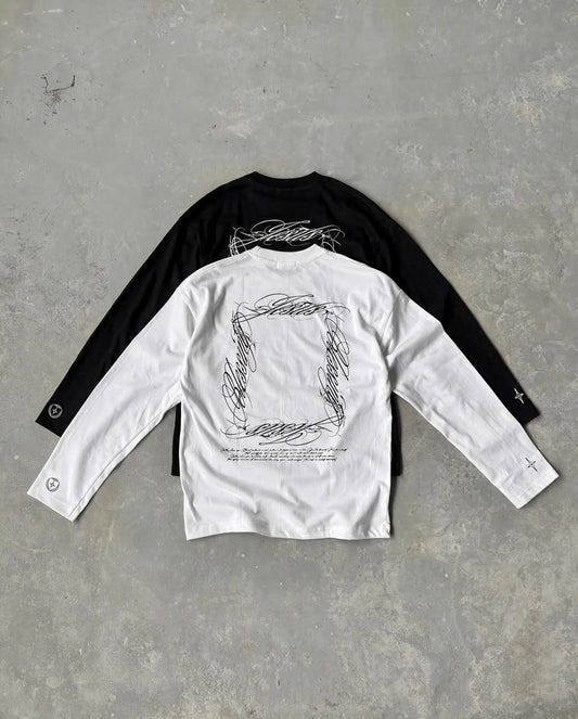2025 New Harajuku American Retro Fashion Letter Printed Long Sleeved T-shirt Casual Loose Street Style Printed Tops StreetWear
