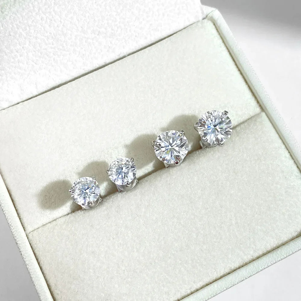 D Color 0.3-3 Carat Moissanite Diamond Stud Earrings For Women 925 Sterling Silver Sparkling Fine Jewelry